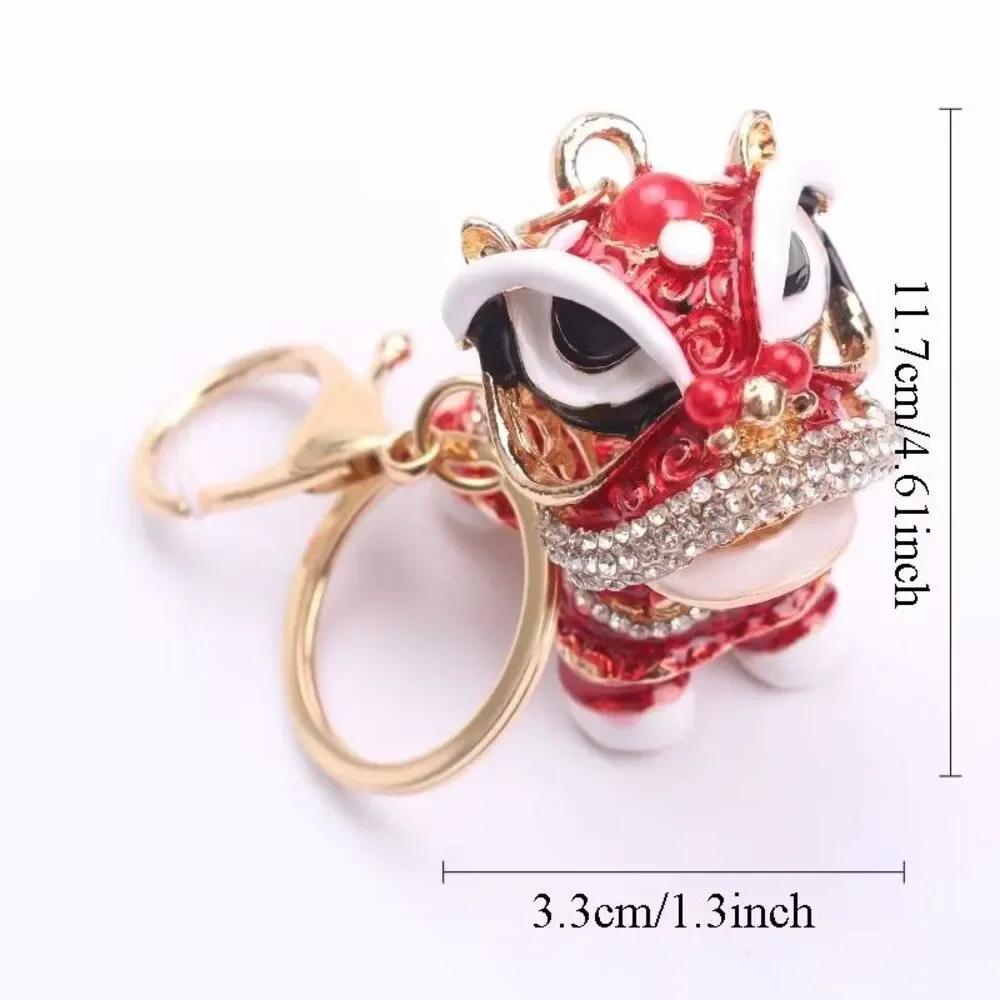 3D Rhinestone & Enamel Lion Dance Keychain Charm, Backpack, Purse Key Chain